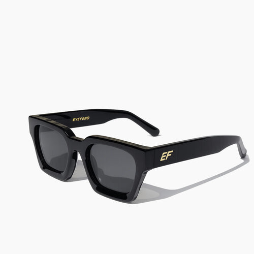 AURA black square sunglasses with dark polarized lenses and thick acetate frame