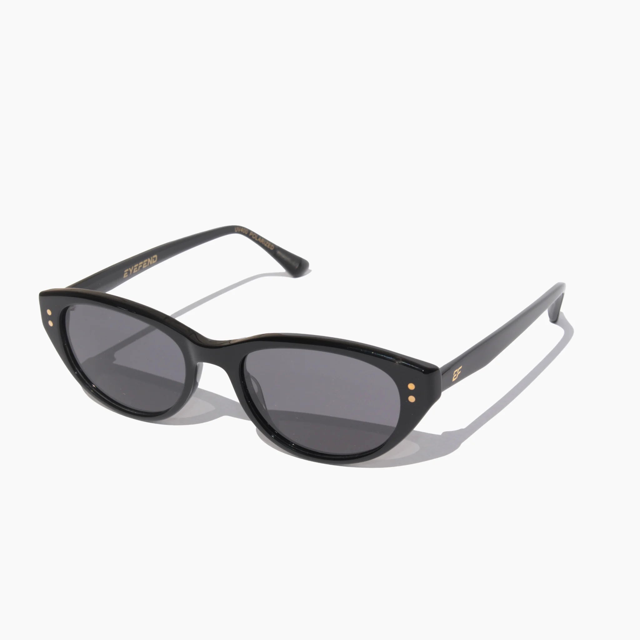 EyeFend Lux retro cat-eye sunglasses in shiny black acetate with dark polarized lenses