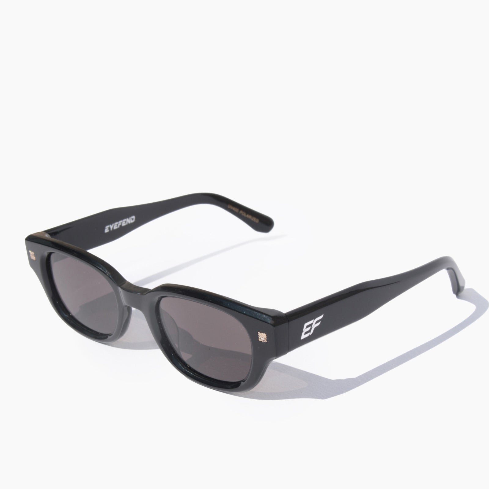 EyeFend Saphir black acetate sunglasses featuring polarized black lenses.